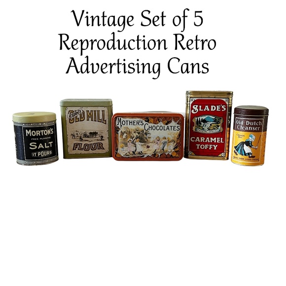 Other - Vintage Set of 5 Tin Canisters Reproduction Retro Advertising Can